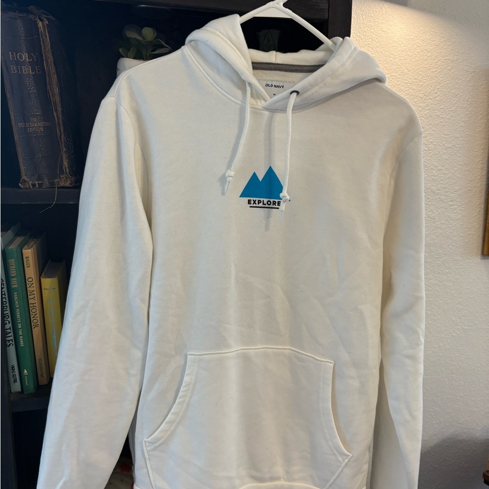 Old Navy White Hoodie with Blue Graphic